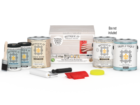 Retique It® Wood'n Finish Kit in White Wash for interior top coat, four large containers with applicator brushes included.