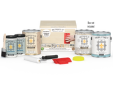 Retique It® Wood'n Finish Kit in White Wash for interior top coat, includes four large wood finish bottles and application box.