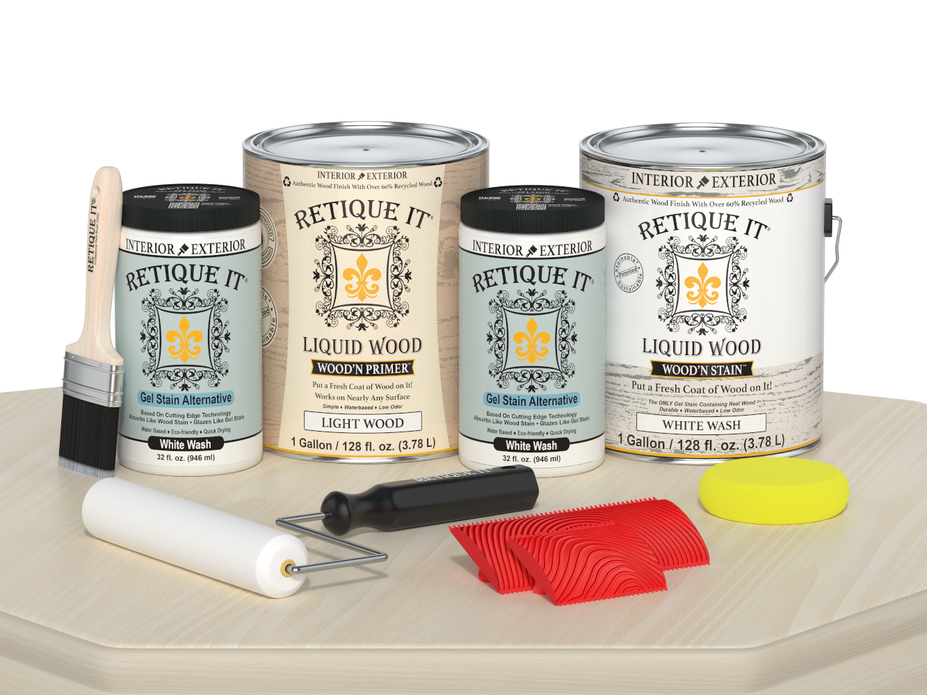 Retique It® Wood'n Cabinet Kit with 48 white wash grained stained doors, showcasing natural wood grain and whitewashed finish.