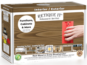 Retique It® Wood'n Finish Kit in barn wood, medium size, featuring wood finish and application tools in a sturdy box.