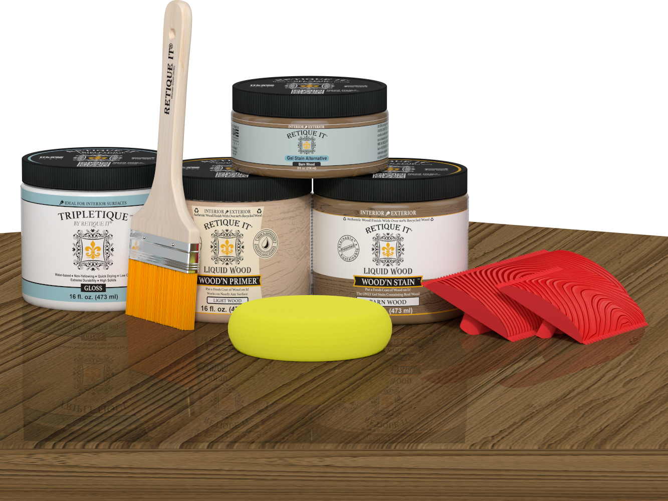 Retique It® barn wood stain countertop kit for kitchen islands, showcasing a rustic wood finish on a kitchen island surface.