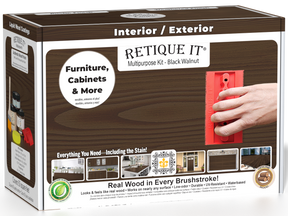 Black Walnut Wood'n Finish Kit by Retique It®, medium-sized multi-purpose wood finishing kit with tools and supplies in a box.