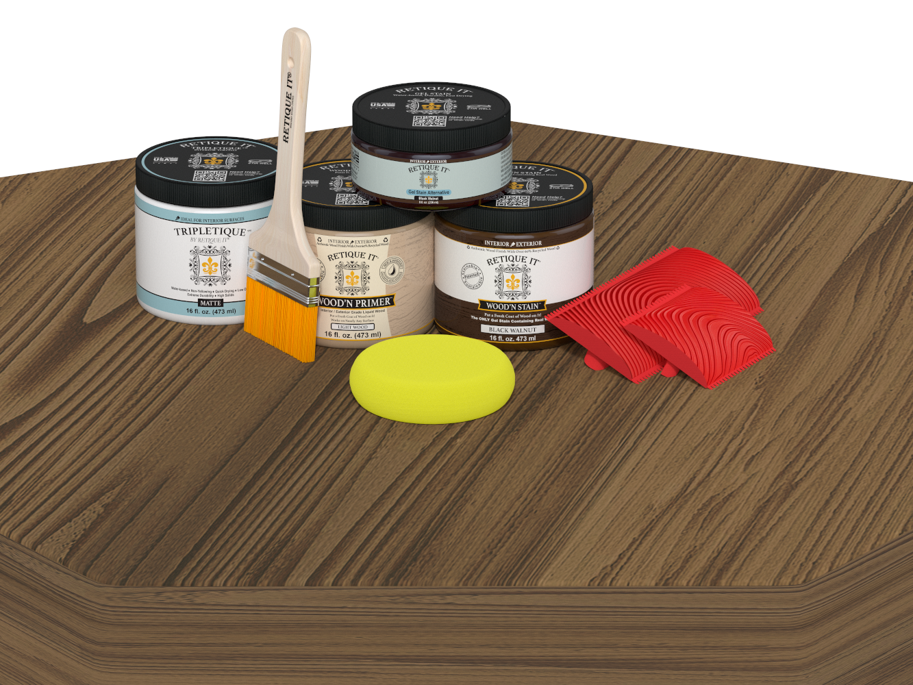 Black Walnut Wood'n Kit interior top coat by Retique It® on a wood surface, showing multi-purpose wood finish application.