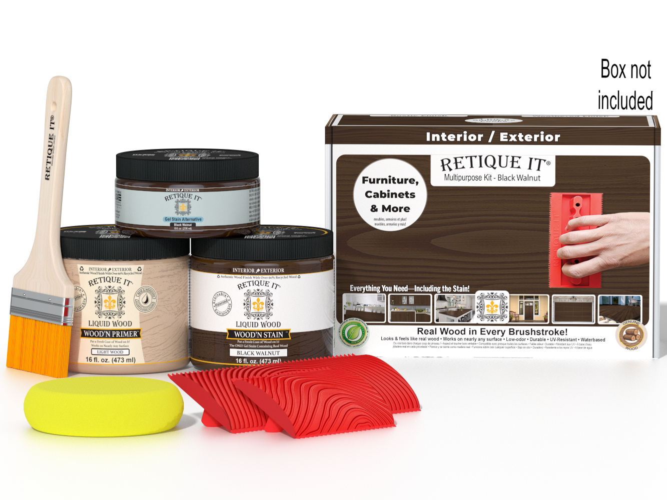 Retique It® Wood'n Finish Kit in Black Walnut, medium-sized multi-purpose wood finishing kit with applicator tools.