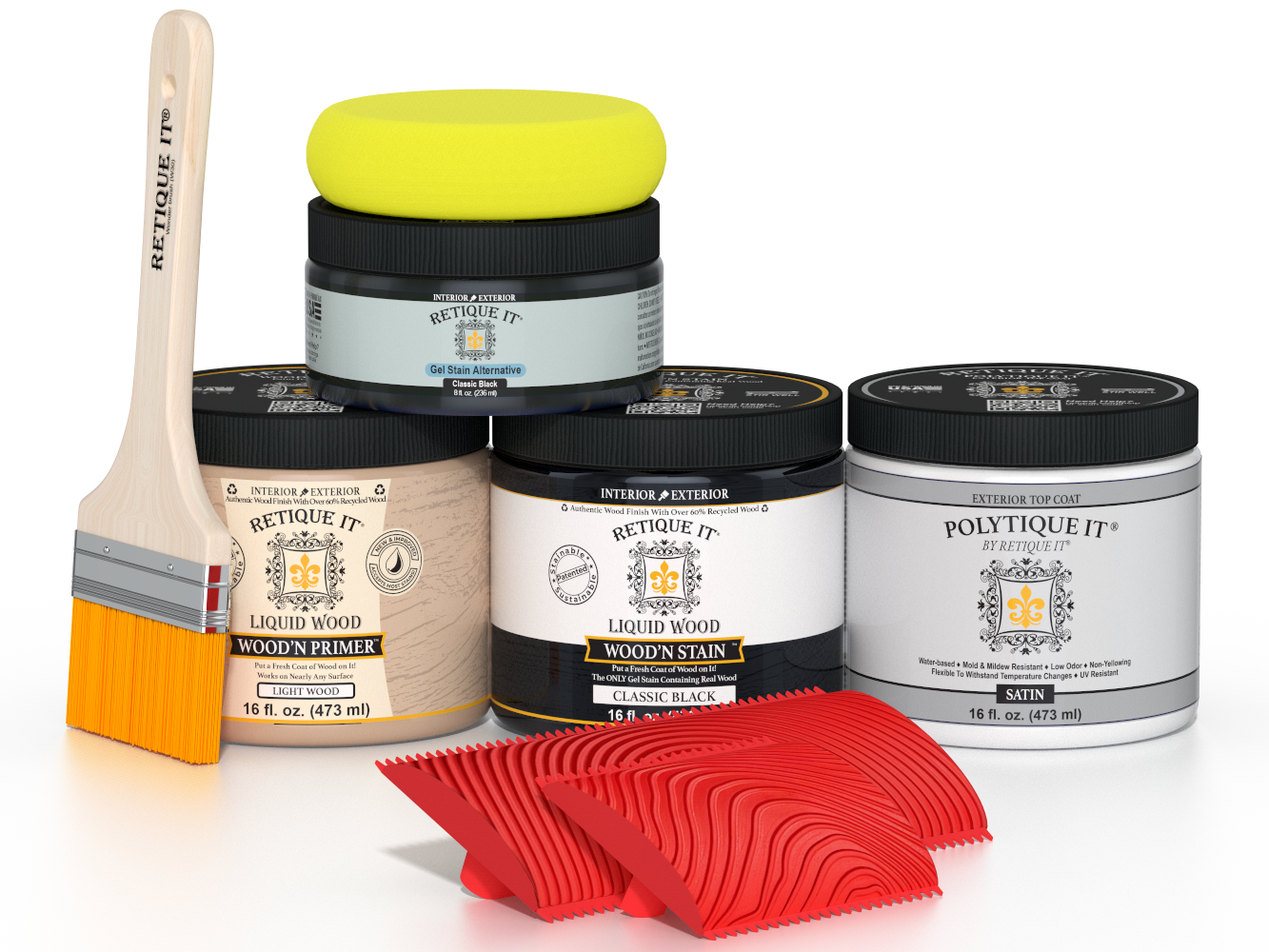 Retique It® Multi-purpose Smooth Finish Kit in Classic Black for wood exterior top coat, includes satin finish wood kit.