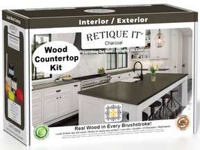 Retique It® charcoal countertop kit for kitchen islands, featuring stain application on a modern kitchen island surface.