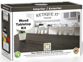 Retique It® Wood'n Finish Kit (Double Size) in Charcoal stain, featuring wood finishing products in a box for tabletops and furniture.