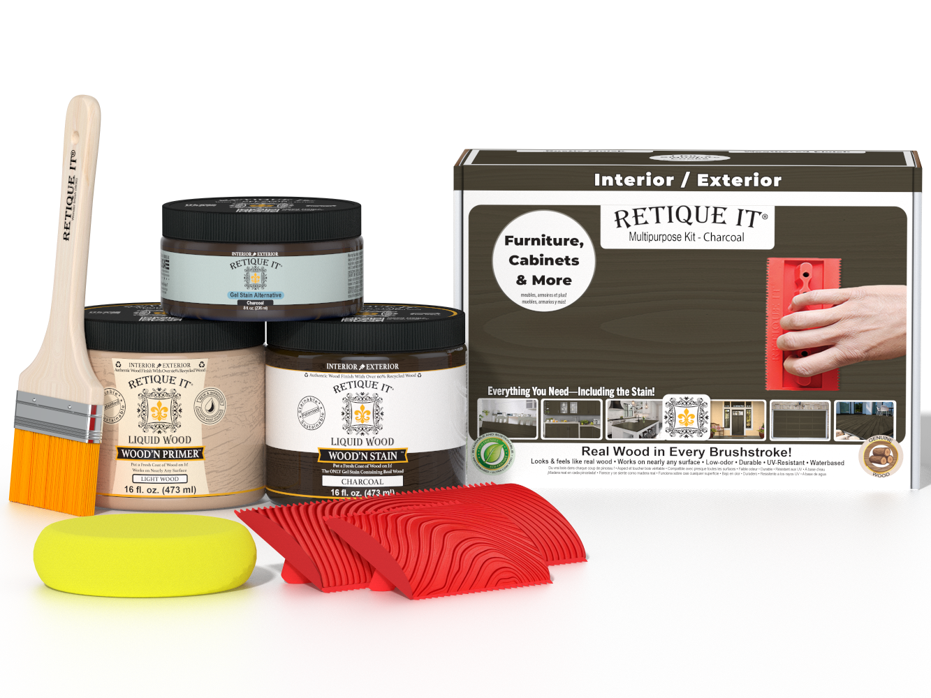 Retique It® Wood'n Kit Medium charcoal finish with wood stain and finish products for multi-purpose wood projects.