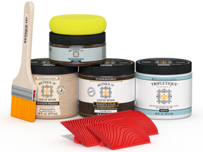 Retique It® charcoal countertop kit for kitchen island with stain application, showing the textured surface and dark finish.