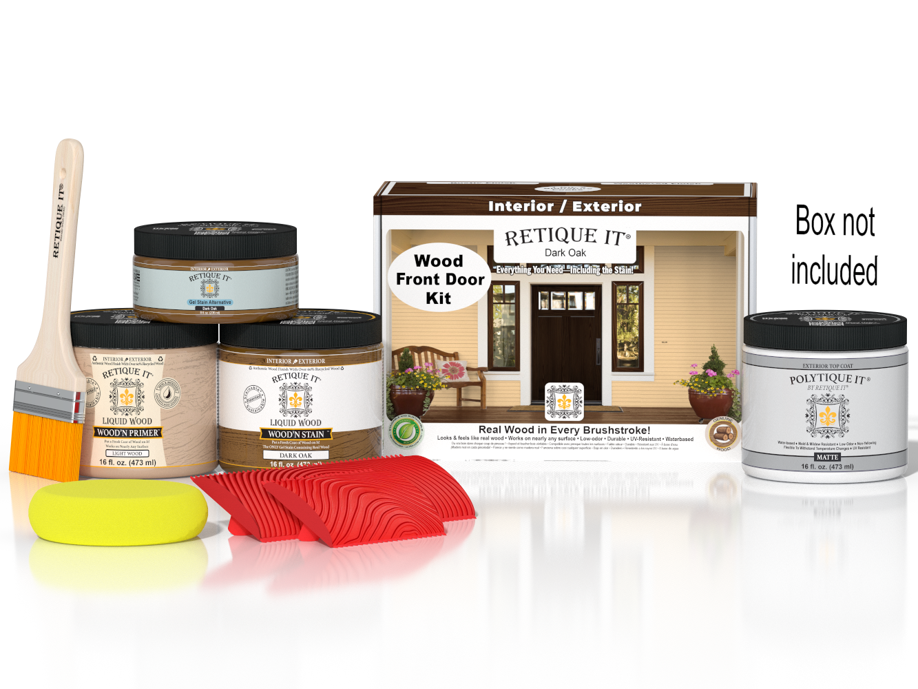 Wood'n Finish Front Door Kit - Dark Oak — Matte kit contents with door box