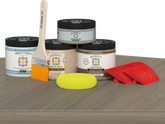 Retique It® Drift Wood stain countertop kit on kitchen island with natural wood finish and textured surface.