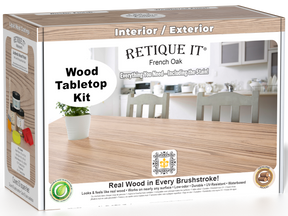 Retique It Wood'n Finish Kit in French Oak for tabletops, showing the double-sized stain set with wood finish containers.