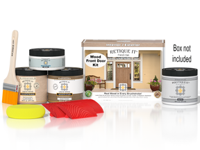 Retique It Wood'n Finish Front Door Kit in French Oak stain showing a ready-to-apply wood stain for front doors.