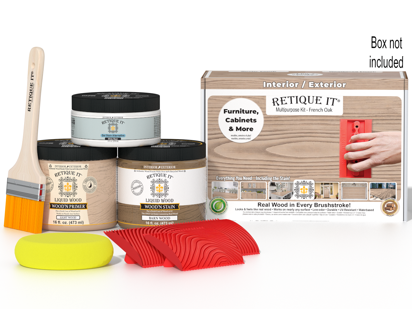 Retique It® Multi-purpose Wood'n Kit in French oak finish, includes wood stain and finishing supplies for furniture projects.