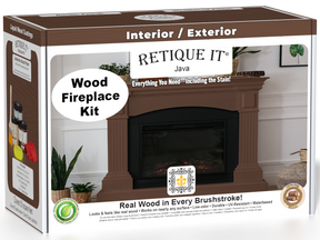 Retique It® Fireplace Wood'n Finish Kit in Java stain for full fireplace, showing the box and product packaging.