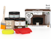 Retique It® Fireplace Wood'n Finish Kit in Java stain, featuring a full fireplace with stain application and finishing materials.