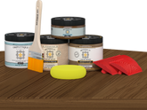 Multi-purpose Wood'n Kit in Modern Walnut by Retique It® on a table, featuring interior topcoat for wood finishing projects.