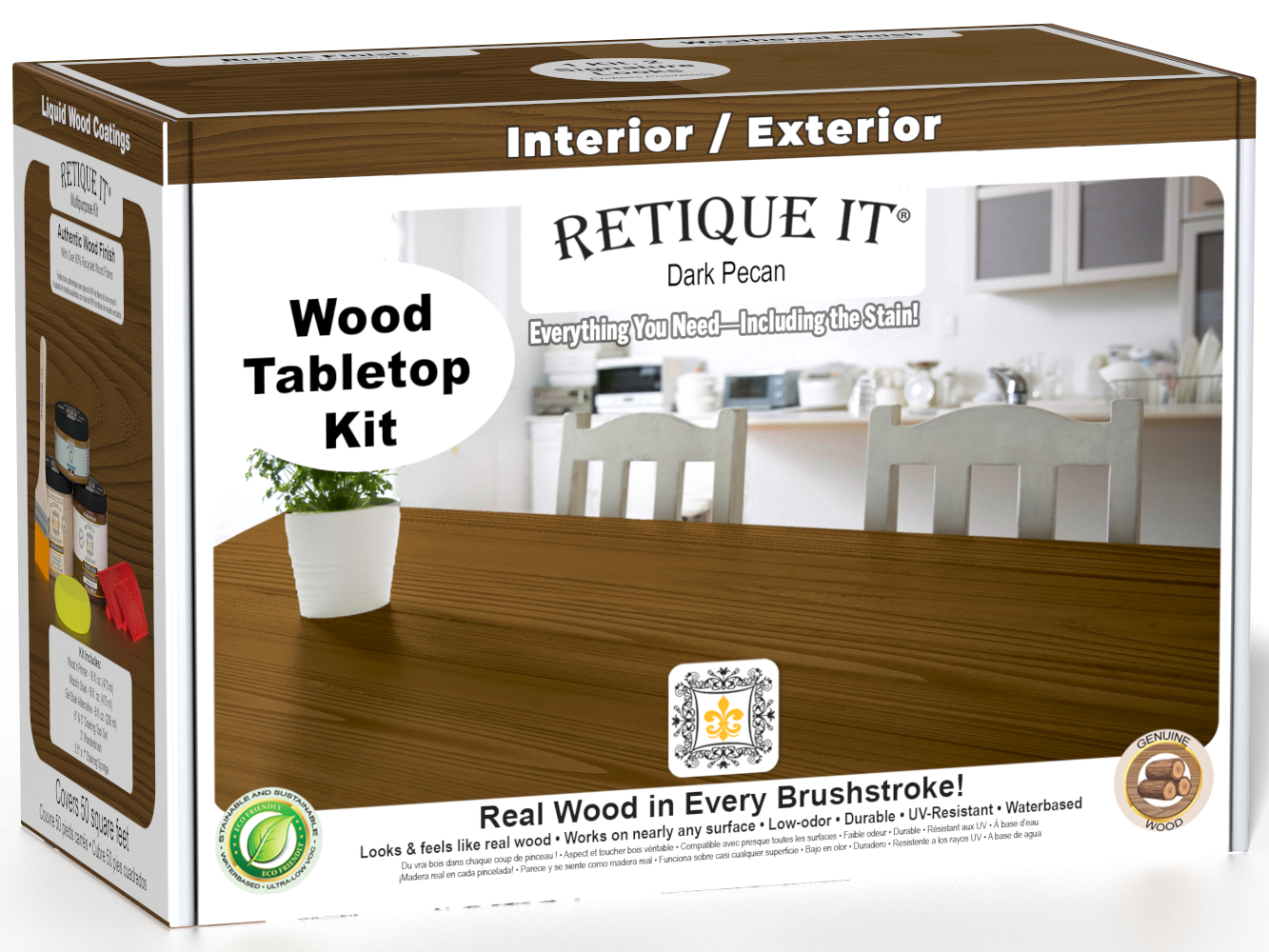 Retique It® Wood'n Finish Kit Double Size in Dark Pecan stain, featuring stains for tabletop wood finishing and restoration.