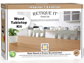 Double-sized Pickled Oak Wood'n Finish Kit by Retique It® with stains and accessories for tabletop refinishing.