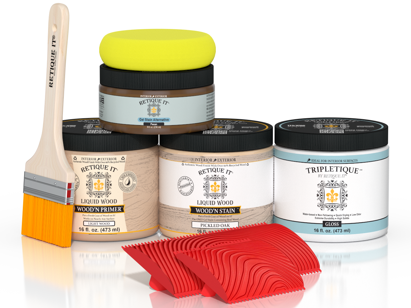 Multi-purpose Wood'n Kit in Pickled Oak by Retique It® showing interior top coat finish with gloss texture on wood surface.