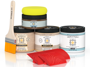 Multi-purpose Wood'n Kit in Pickled Oak by Retique It® showing interior top coat finish with gloss texture on wood surface.