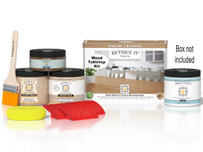 Retique It® Wood'n Finish Kit in Pickled Oak stain, includes stain and finishing supplies for tabletop refinishing.