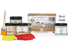 Retique It® Wood'n Finish Kit for tabletops in Pickled Oak stain, double size, with staining supplies and box.