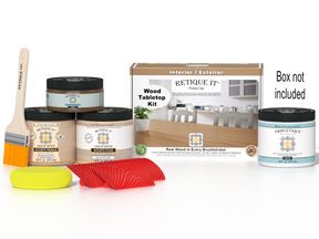 Retique It® Wood'n Finish Kit in Pickled Oak for tabletops, includes stain and finishing supplies in a double size box.