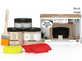 Retique It® Fireplace Wood'n Finish Kit in Pickled Oak stain, showing the full fireplace with wood finish and staining supplies.