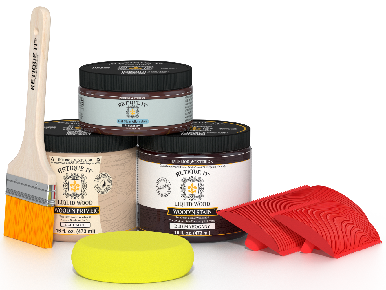 Retique It® Wood'n Finish Kit in Red Mahogany, multi-purpose wood finish kit with applicator and sample swatches.