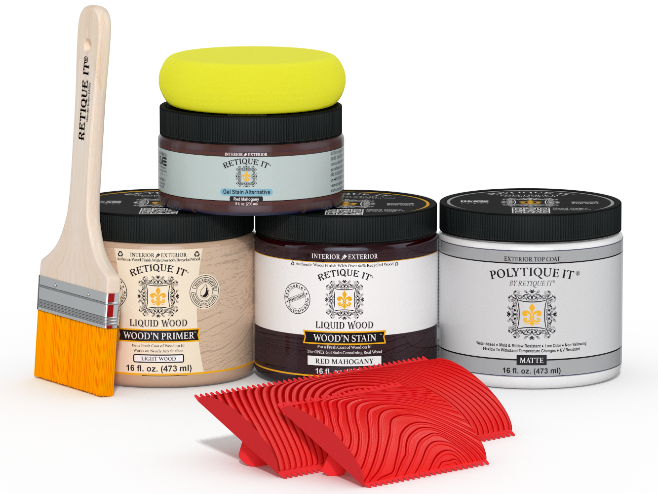 Retique It® Wood'n Kit in Red Mahogany, medium size, with matte exterior top coat for multi-purpose wood finishing.