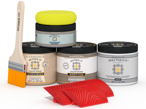 Retique It® Wood'n Kit Medium Weathered Wood exterior top coat with matte finish, shown in a palette of weathered wood tones.