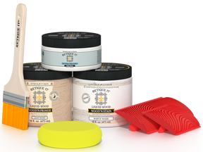 Retique It® Wood'n Finish Kit in White Wash for multi-purpose wood finishing, featuring a compact set of wood treatment products.