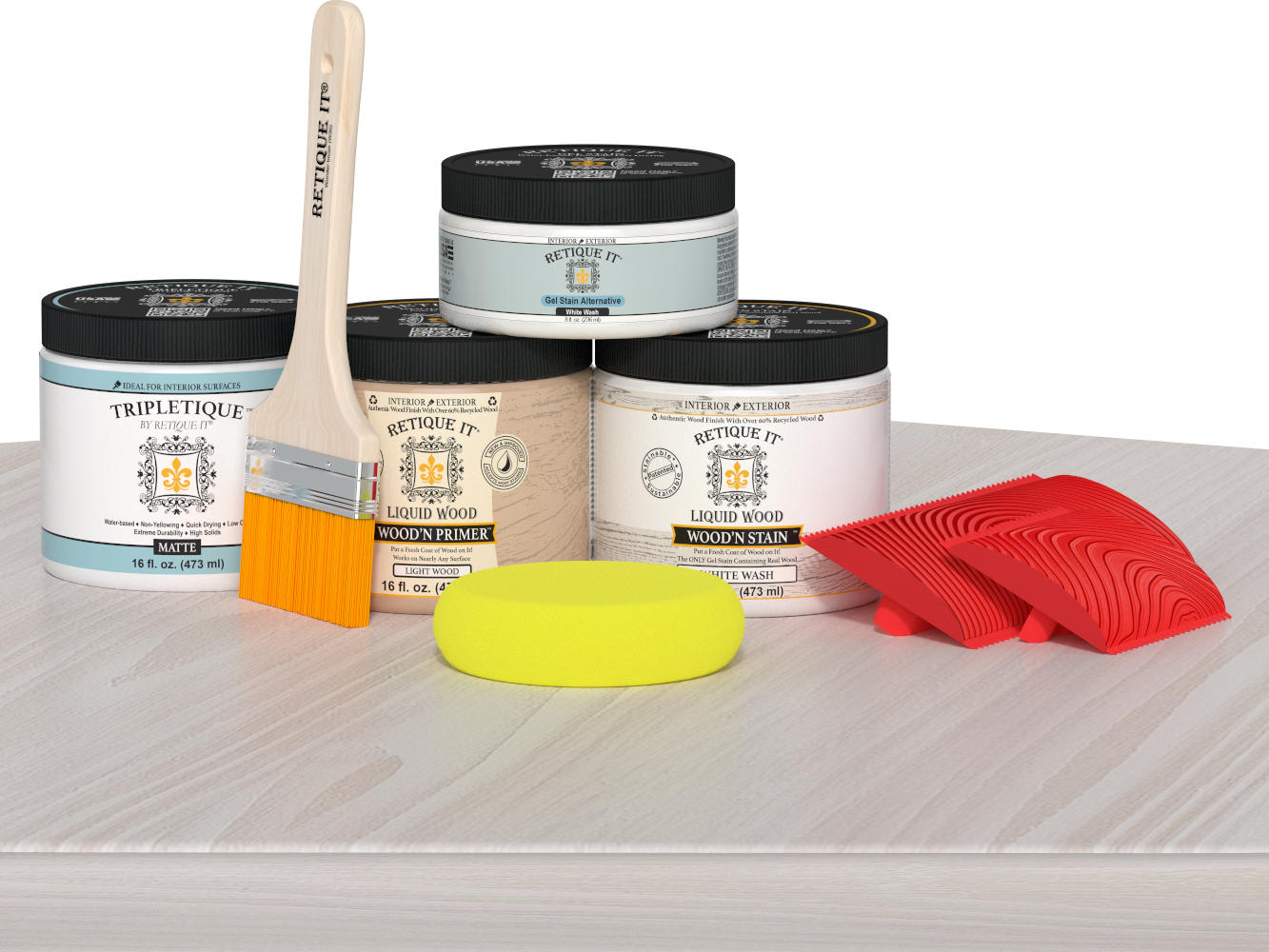 Retique It® white wash countertop kit for kitchen islands, featuring stain application on a modern white wash surface.