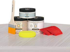 Retique It® Wood'n Finish Kit in White Wash, medium size, includes wood finishing supplies, displayed on a table.