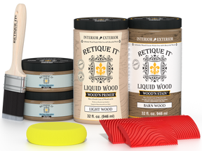 Retique It® Wood'n Cabinet Kit with 12 barn wood grain stained cabinet doors showcasing textured, rustic wood finish.