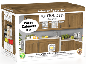 Retique It® Wood'n Cabinet Kit with 12 barn wood grain doors, stain finish, showcasing rustic cabinet design and natural wood texture.