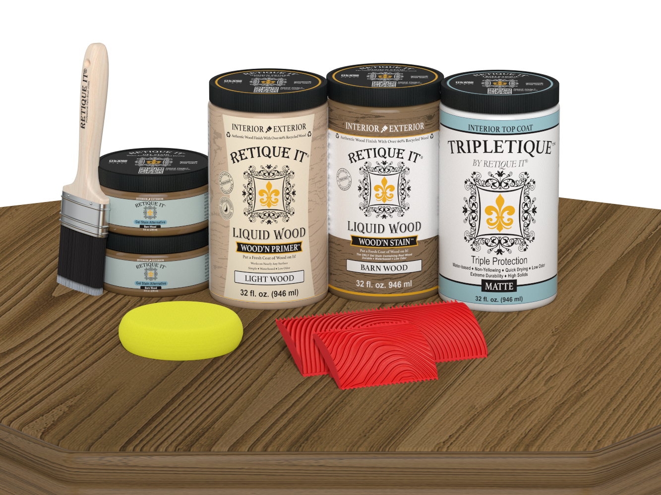 Retique It® barn wood stain countertop kit for full kitchen with matte finish showing wood grain and textured surface.