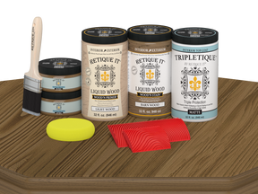 Retique It® barn wood stain countertop kit for full kitchen with matte finish showing wood grain and textured surface.