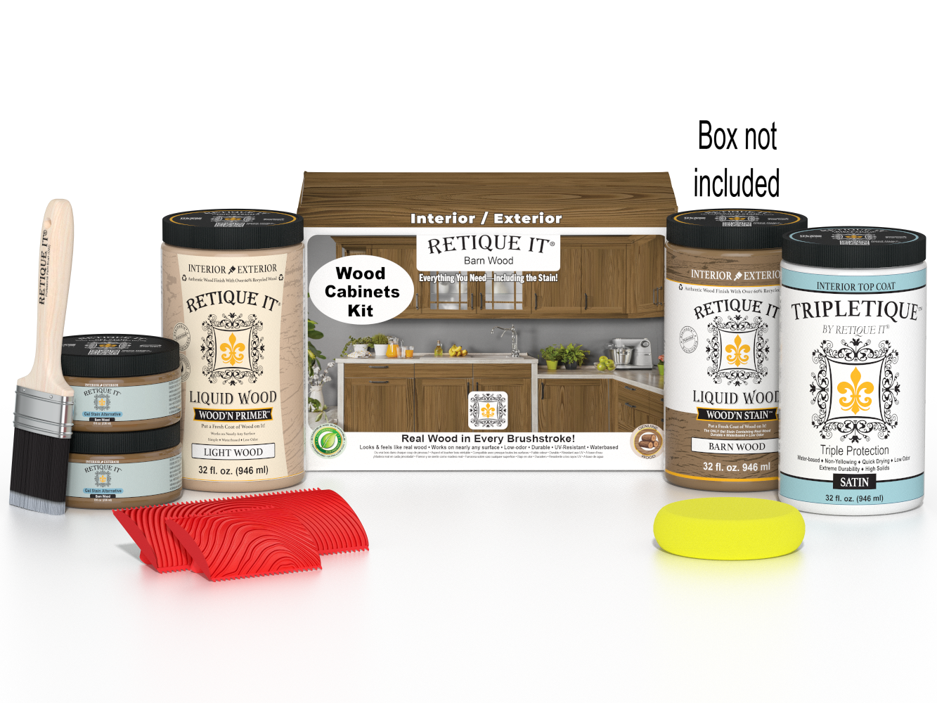 Retique It® Wood'n Cabinet Kit with 12 barn wood grain stained cabinet doors and matching box, showcasing natural wood texture.