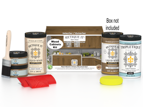 Retique It® Wood'n Cabinet Kit with 12 barn wood grain stained cabinet doors and matching box, showcasing natural wood texture.