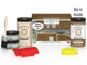 Retique It® Wood'n Cabinet Kit with 12 barn wood-grained stained cabinet doors, showcasing rustic wood texture and finish.