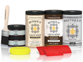 Large Black Walnut Wood'n Finish Kit by Retique It® with gloss exterior top coat and application tools in a compact package.