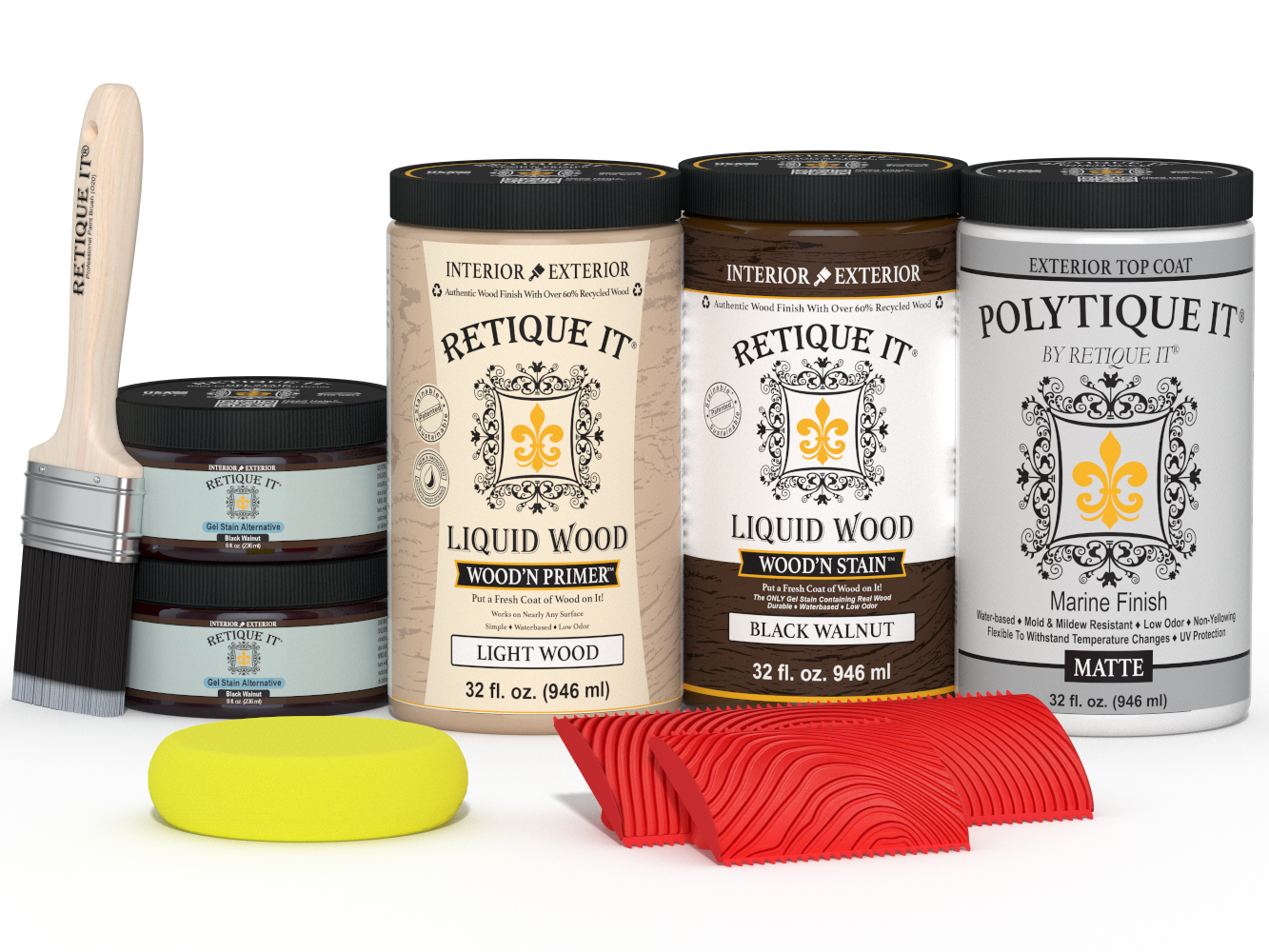 Large Black Walnut Wood'n Finish Kit by Retique It® with exterior top coat and matte finish for wood projects.
