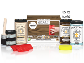 Large Black Walnut Wood'n Finish Kit by Retique It® with interior top coat and applicator brush in a box.