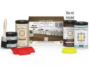 Retique It® Wood'n Finish Kit with four large black walnut stain samples for tabletops, featuring a black walnut wood finish and box.