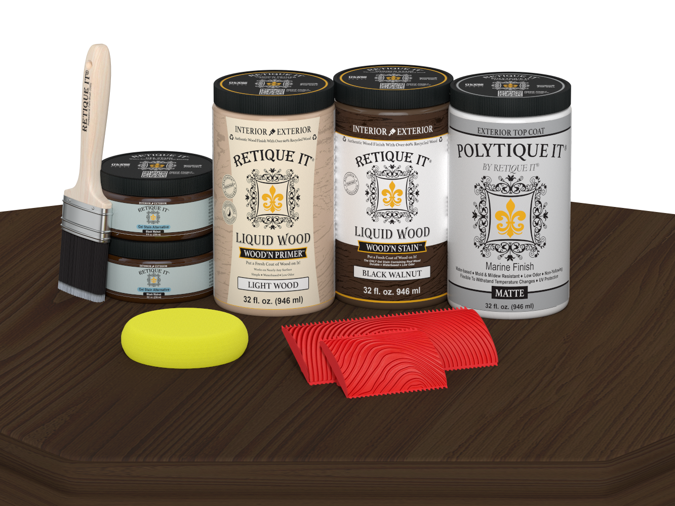 Wood'n Finish Front Door Kit (Double) - Black Walnut — Matte kit contents
