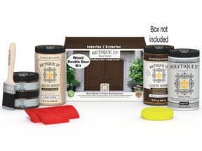 Wood'n Finish Front Door Kit (Double) - Black Walnut — Matte kit contents with door box