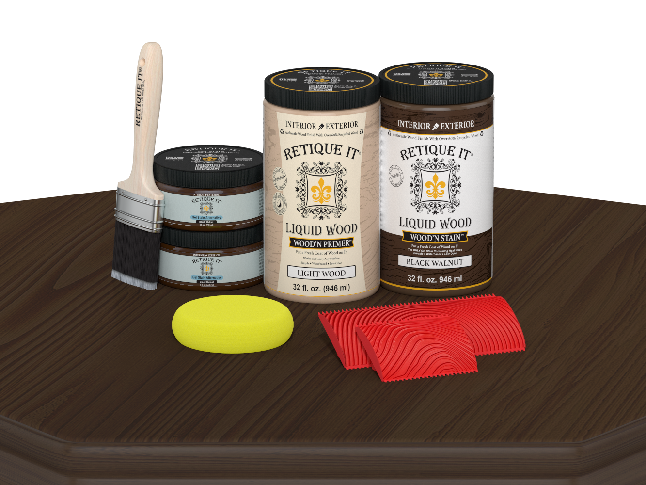 Retique It® Wood'n Cabinet Kit with 12 black walnut stained doors, showcasing grained wood finish on a table.