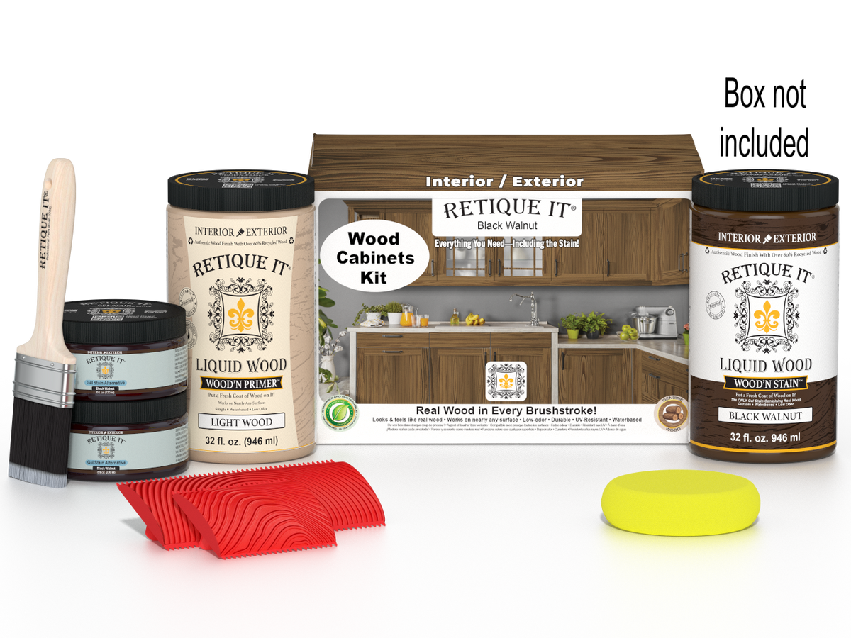 Black Walnut Wood'n Cabinet Kit with 12 grained cabinet doors by Retique It® featuring natural wood stain appearance.